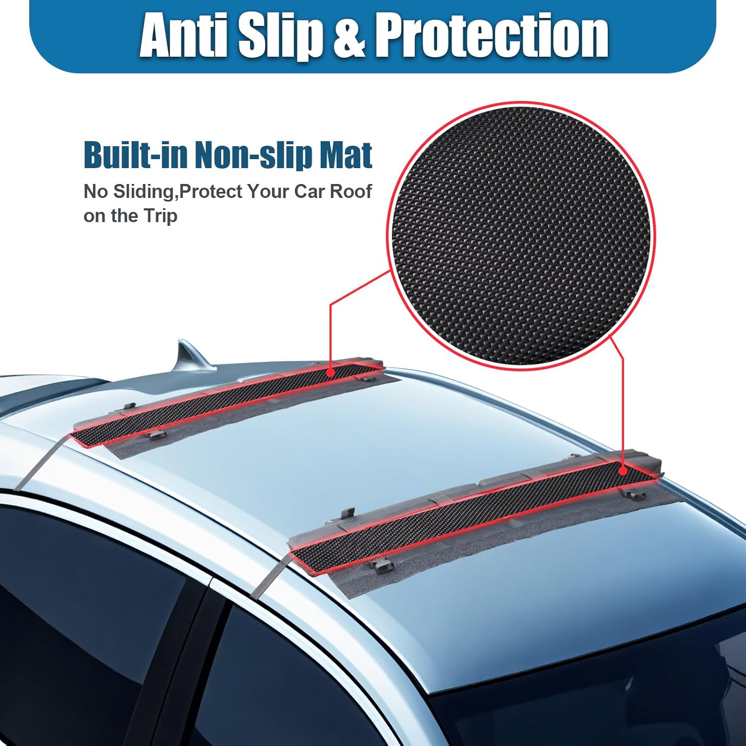 Universal Soft Roof Rack Pads 30“ Luggage Carrier System for Kayak,Surfboard, SUP, Canoe, Snowboard with 2 Tie Down Straps, 2 Tie Down Ropes, 2 Hood Loops and Storage Bag(Black)