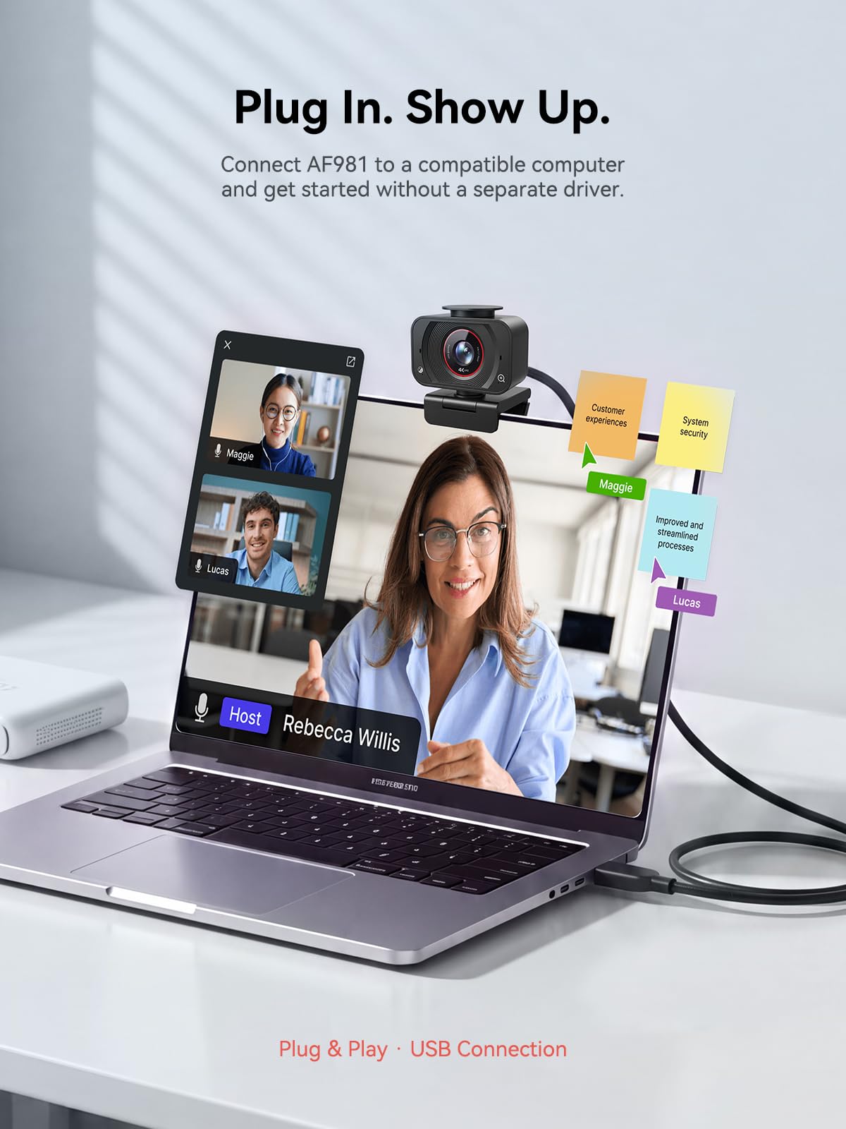 Spedal Kamera internetowa 4K z mikrofonem, kamera PDAF autofokus, 1080p 60 kl./s, podwójny mikrofon z redukcją szumów, ochrona danych, kamera internetowa USB Plug & Play do zoomu, zespołów, laptopów