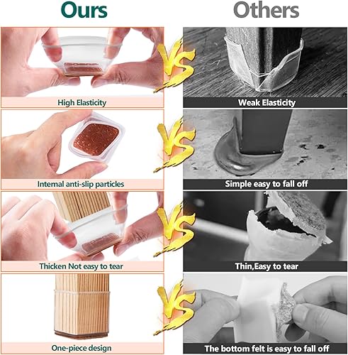Miniatura 4 de Anicco 36 protectores de suelo para patas de silla, tapas cuadradas de silicona para patas de mesa, deslizadores de silla para suelos de madera