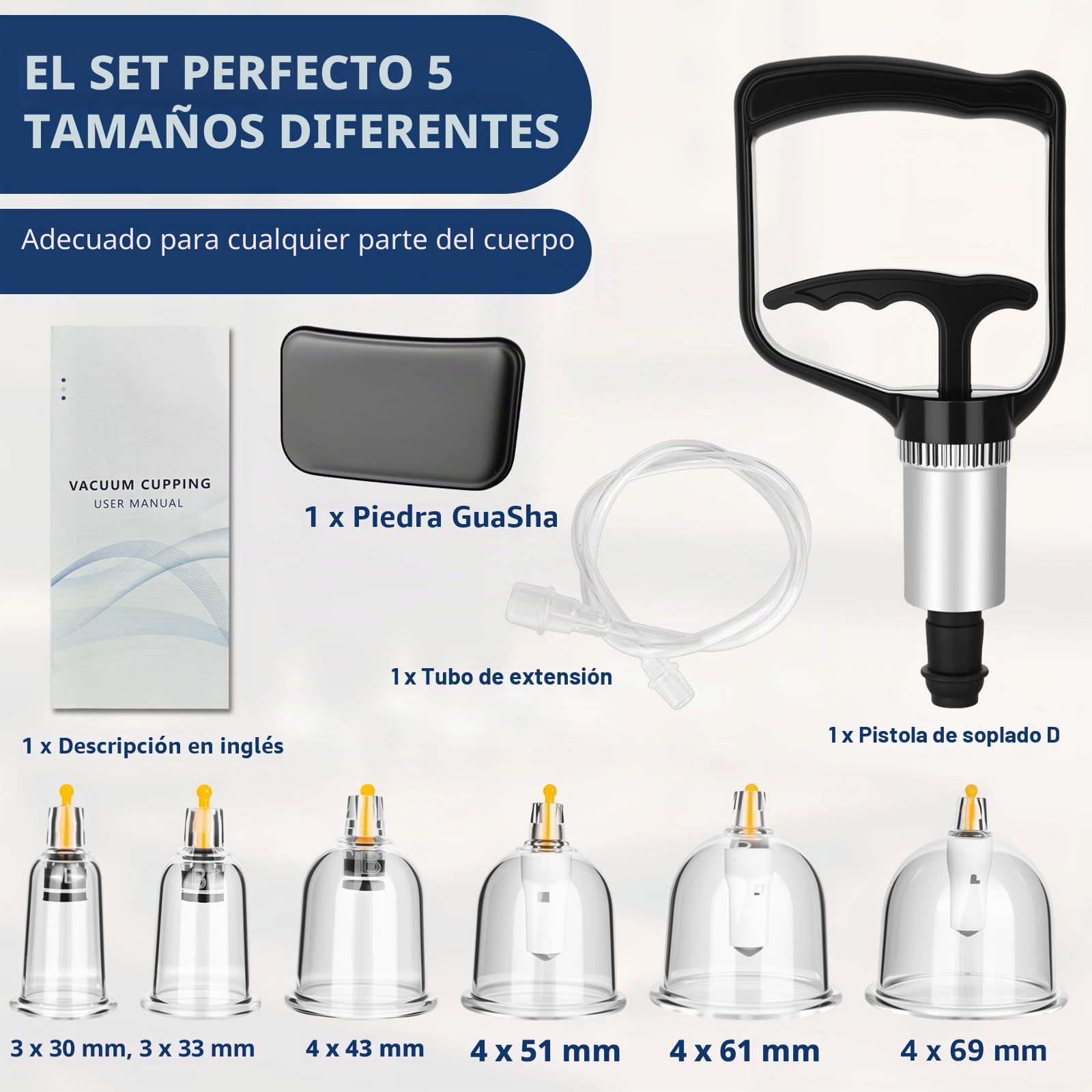 22 PCS Juego de ventosas de plástico con bomba de vacío, ventosas fisioterapia para masaje, ventosas, espalda, cuello, anticelulitis, accesorios para terapia de ventosas