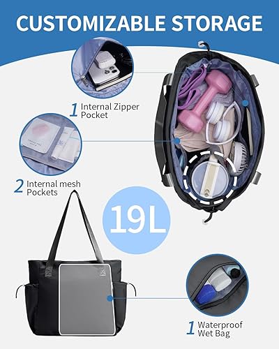 Vista 5 de sportsnew Bolsa para esterilla de yoga, bolsas de gimnasio para mujeres y hombres con bolsillo impermeable y gancho y bucle, almacenamiento