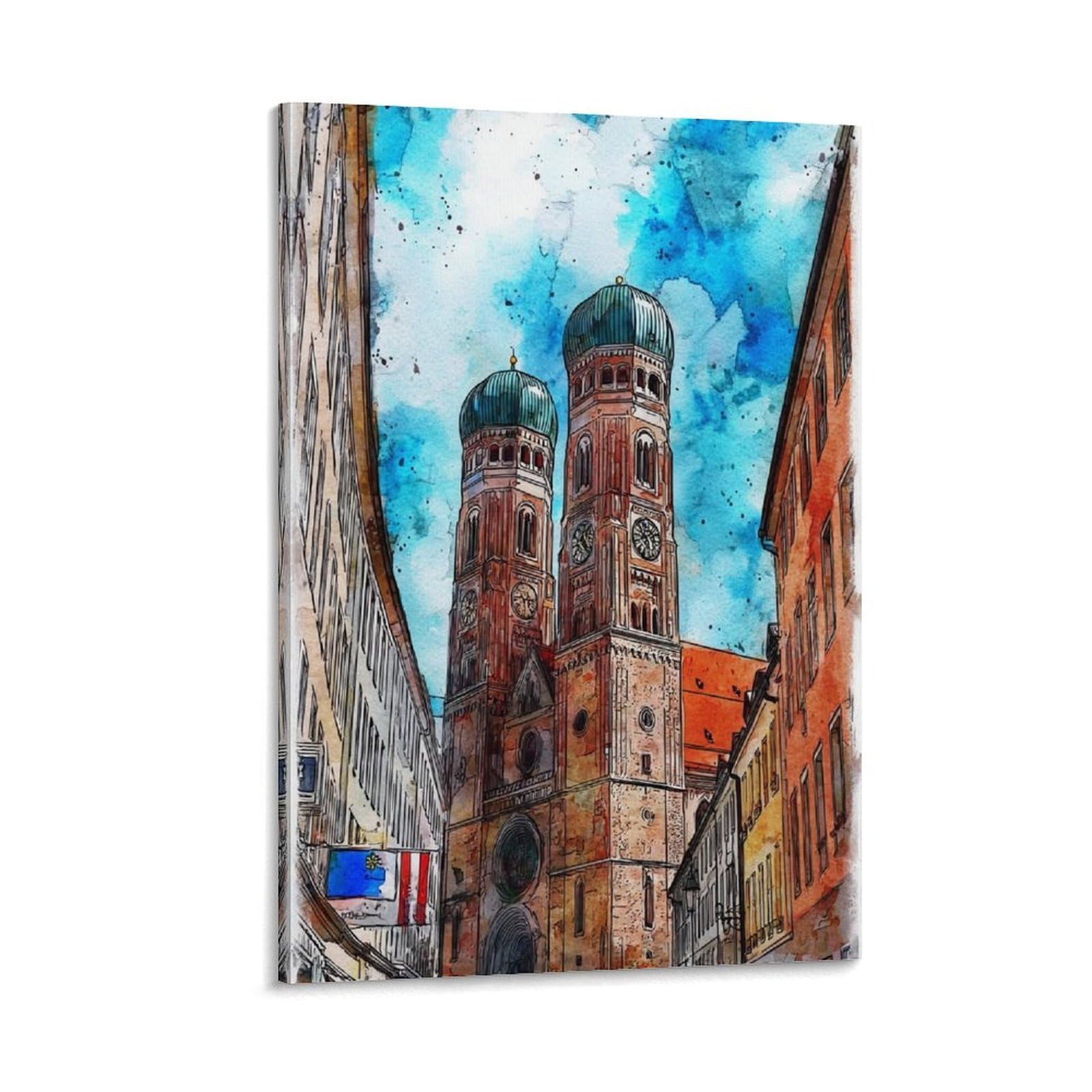 Lcynnh Frame-Style Munich Germany 24X36inch(60X90cm) Vintage Travel Poster Watercolor Canvas Art