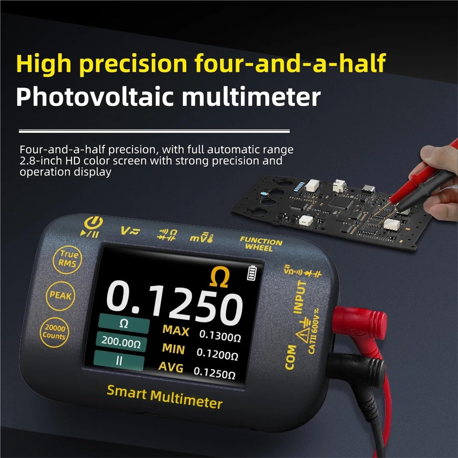 Multimetr, Inteligentny akumulatorowy multimetr cyfrowy True RMS 20000 Count 1000V DC AC napięcie multimetr Mini kolorowy multimetr LCD