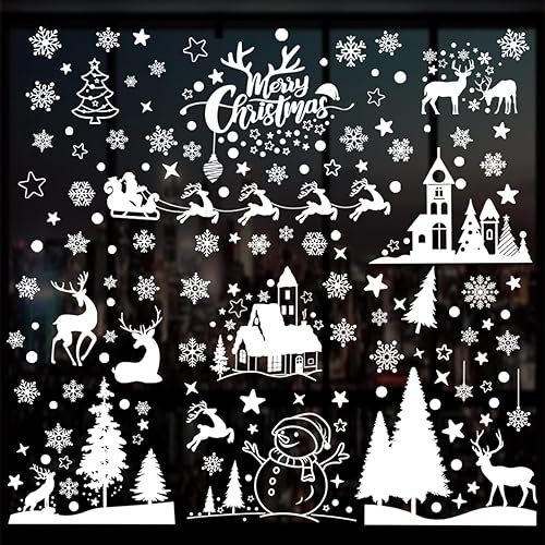 Miniatura 3 de 148 piezas de decoraciones navideñas para ventanas, Papá Noel, árbol de Navidad, copos de nieve, muñeco de nieve, castillo, ciervo, calcomanías de