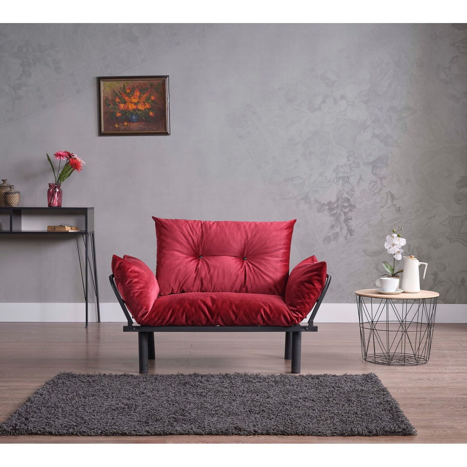 Overstock Sonix Flared Arms Modern Comfortable Loveseat with Removable Cushions Red