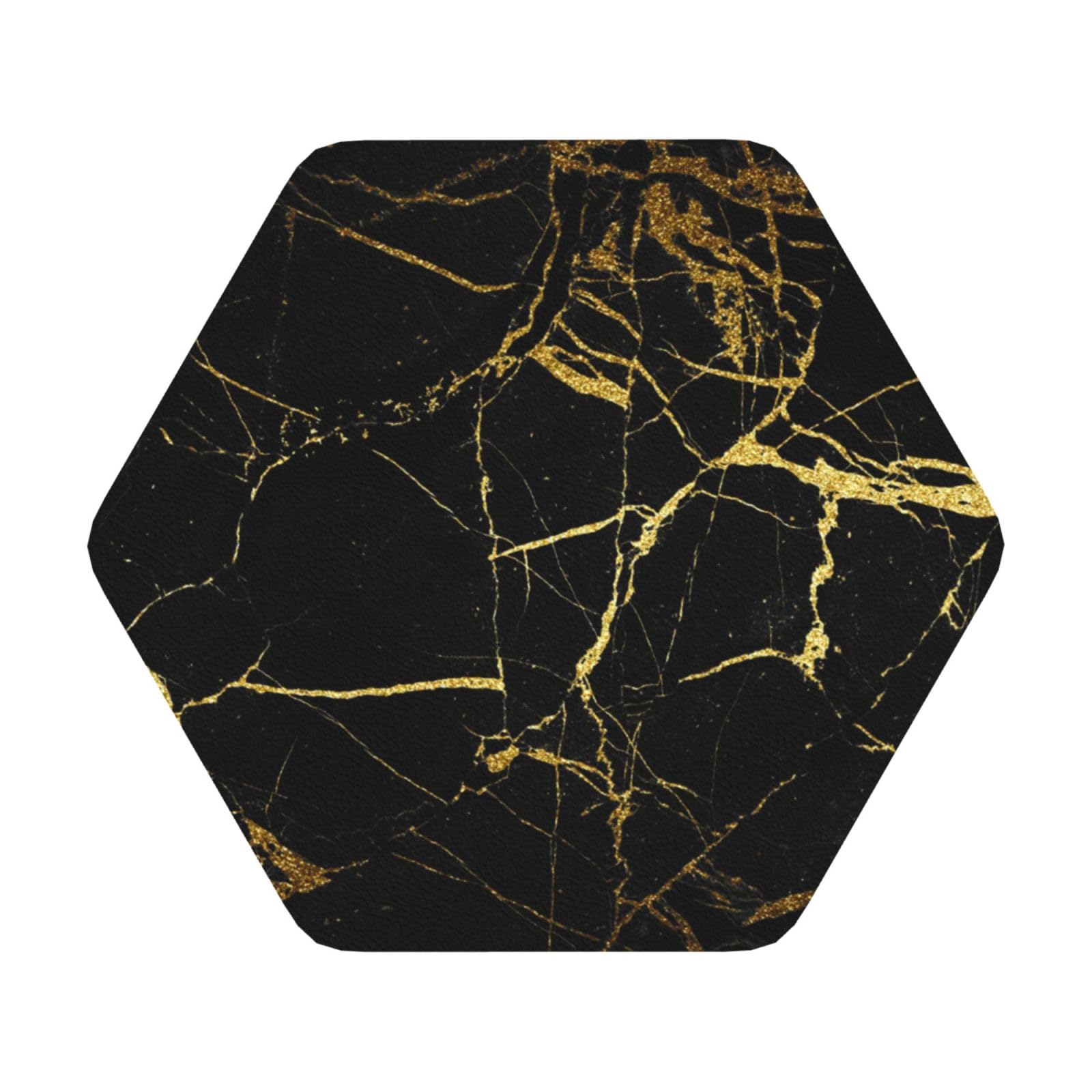 Black marble PU Leather Coasters Set of 6 Hexagon Drink Coasters