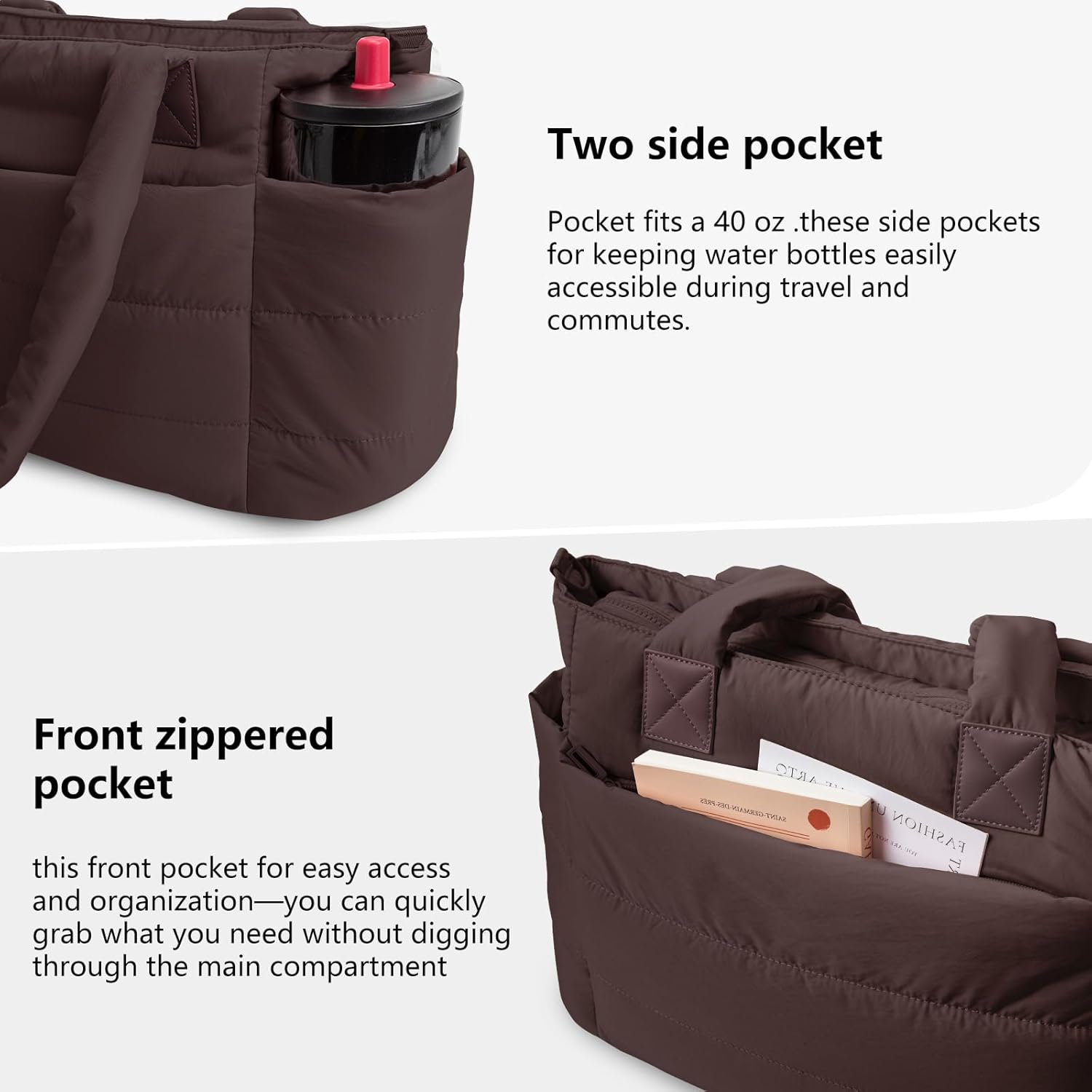 Puffer Tote Bag for Women Quilted Nurse Bag Lightweight Work Bag for Teacher Travel Handbag with Multiple Pockets