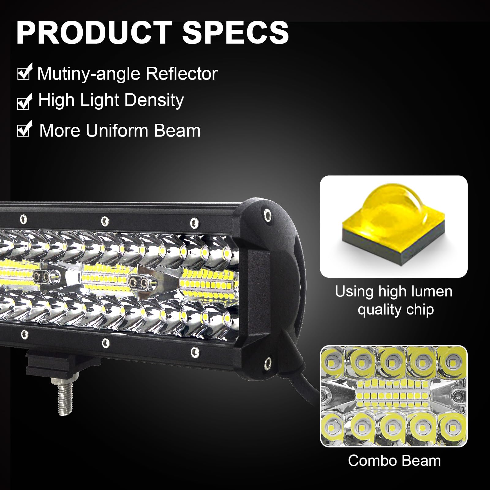 Willpower Barra Led Fuoristrada, 20 Pollici 420W Barra luminosa a LED Design a fascio combinato, Barra Luce a Led adatta per vari veicoli fuoristrada, camion, ATV, SUV, miniere