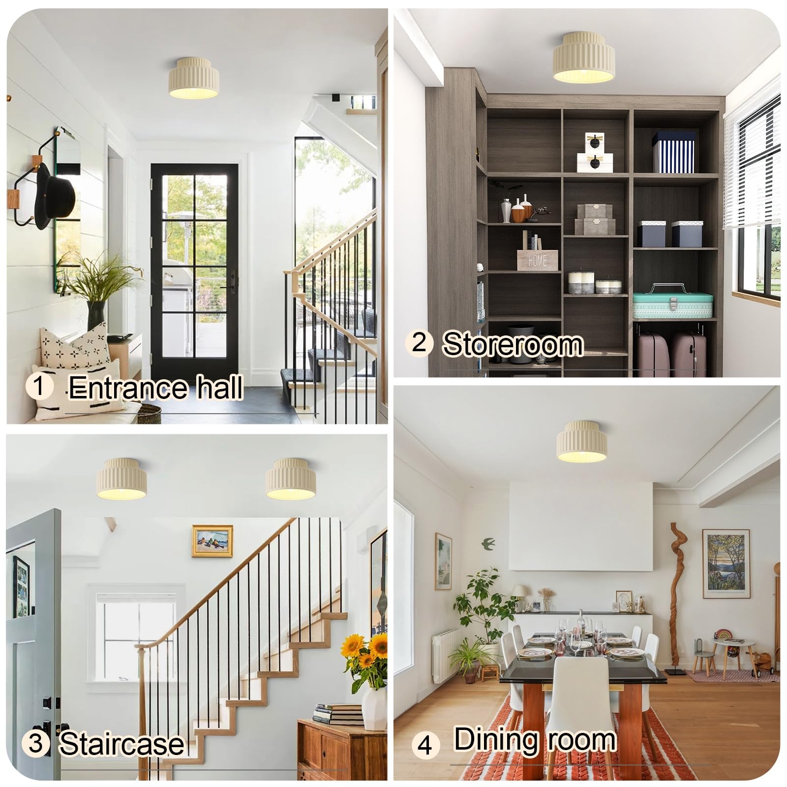 Lámpara de Techo semiempotrada nórdica con Base de Resina Acanalada, Casquillo E27, luminaria Minimalista para vestíbulo, Estilo Mediados de Siglo, para pasillos Interiores (Beige)