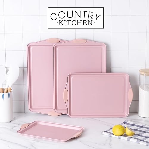 Miniatura 101 de Country Kitchen Juego de utensilios para hornear apilables antiadherentes, resistentes, duraderos, de fácil liberación, color rojo, 10