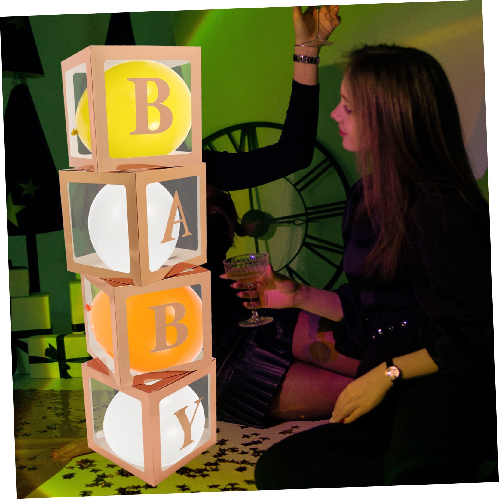 OUNONA Boîte à Ballons Décorative avec Lettres Baby en Papier Réutilisable Décoration Élégante et Pratique pour Baby Shower et Fête D'anniversaire