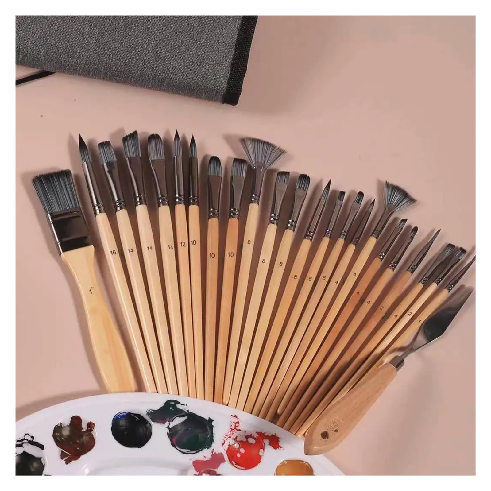 Ensemble de pinceaux Peinture d'artiste à Tige Courte en Poils Bouleau Nylon, 24 pièces, Applicable l'aquarelle et la Acrylique, Fourniture d'art