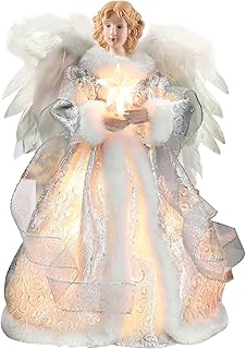 Angel Treetop Figurine, 12.6inLED Christmas Tree Top Star Angel Decoration, christmas angel Beautiful Christmas Decoration (Silver)