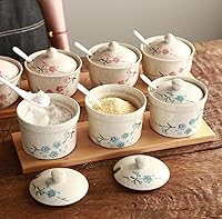 Vista 4 de Mathew Retro Sakura - Tarro de condimentos de cerámica para condimentos, sal y azúcar, con tapa y cuchara