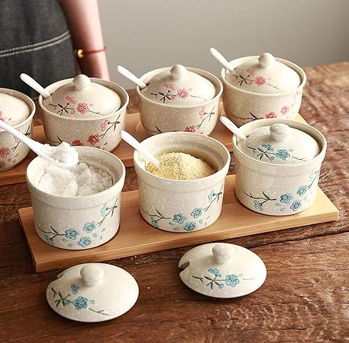 Miniatura 4 de Mathew Retro Sakura - Tarro de condimentos de cerámica para condimentos, sal y azúcar, con tapa y cuchara