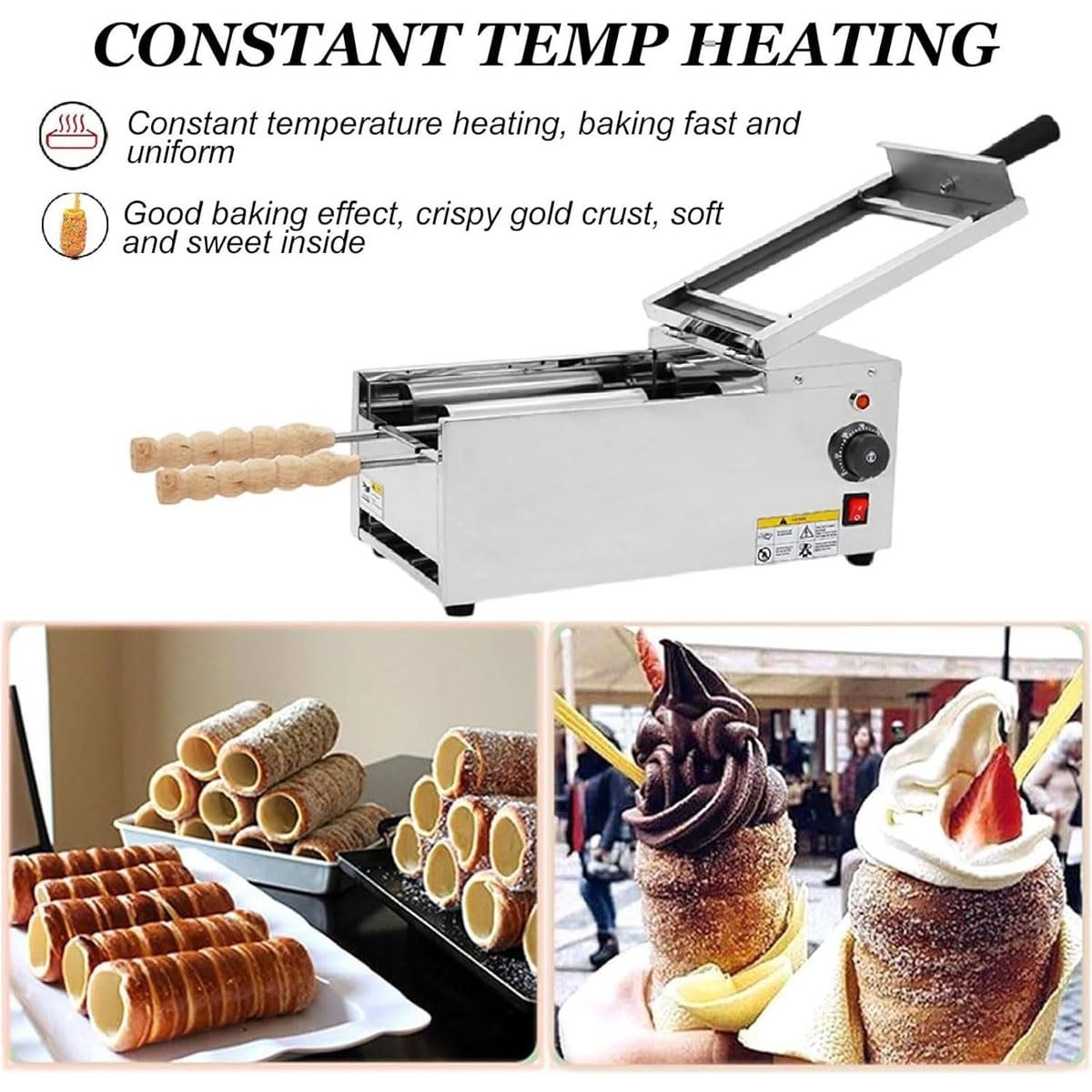 Four à cheminée Professionnel pour gâteaux et Petits Pains, 1500 W, avec 2 Rouleaux de Cuisson, idéal pour Restaurants, Cuisines domestiques et Snacks. Parfait pour la CU