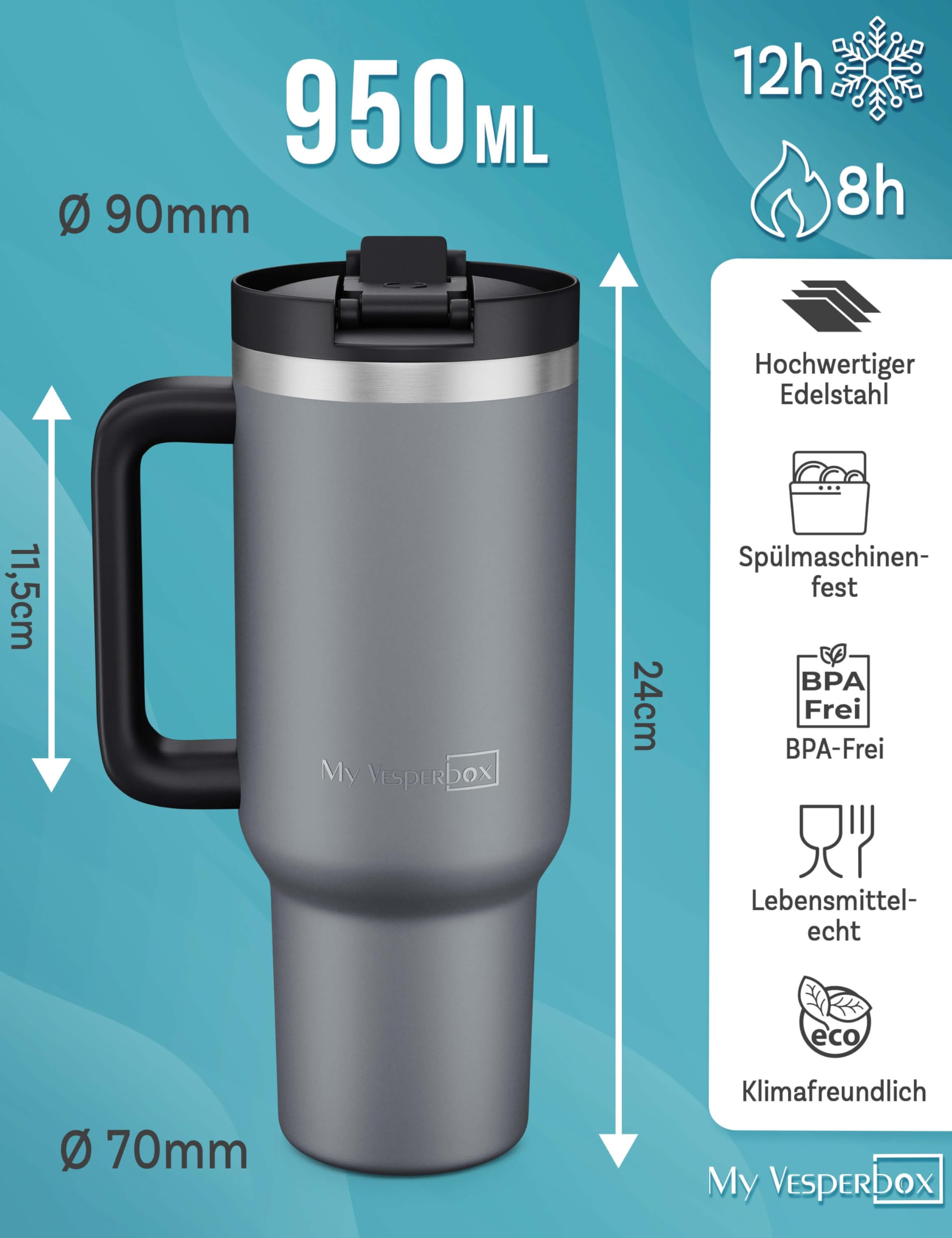 My Vesperbox Zestaw termiczny, kubek pod brodę, 500 ml + ThermoMinny 600 ml, bez BPA, szczelny, dla dzieci i dorosłych, do szkoły, biura, na czas wolny, na zewnątrz