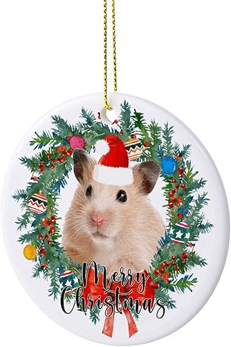 Miniatura 3 de Adornos para árbol de Navidad, corona de feliz Navidad, hámster, adorno de Navidad, adorno colgante para decoración del hogar, colgantes colgantes