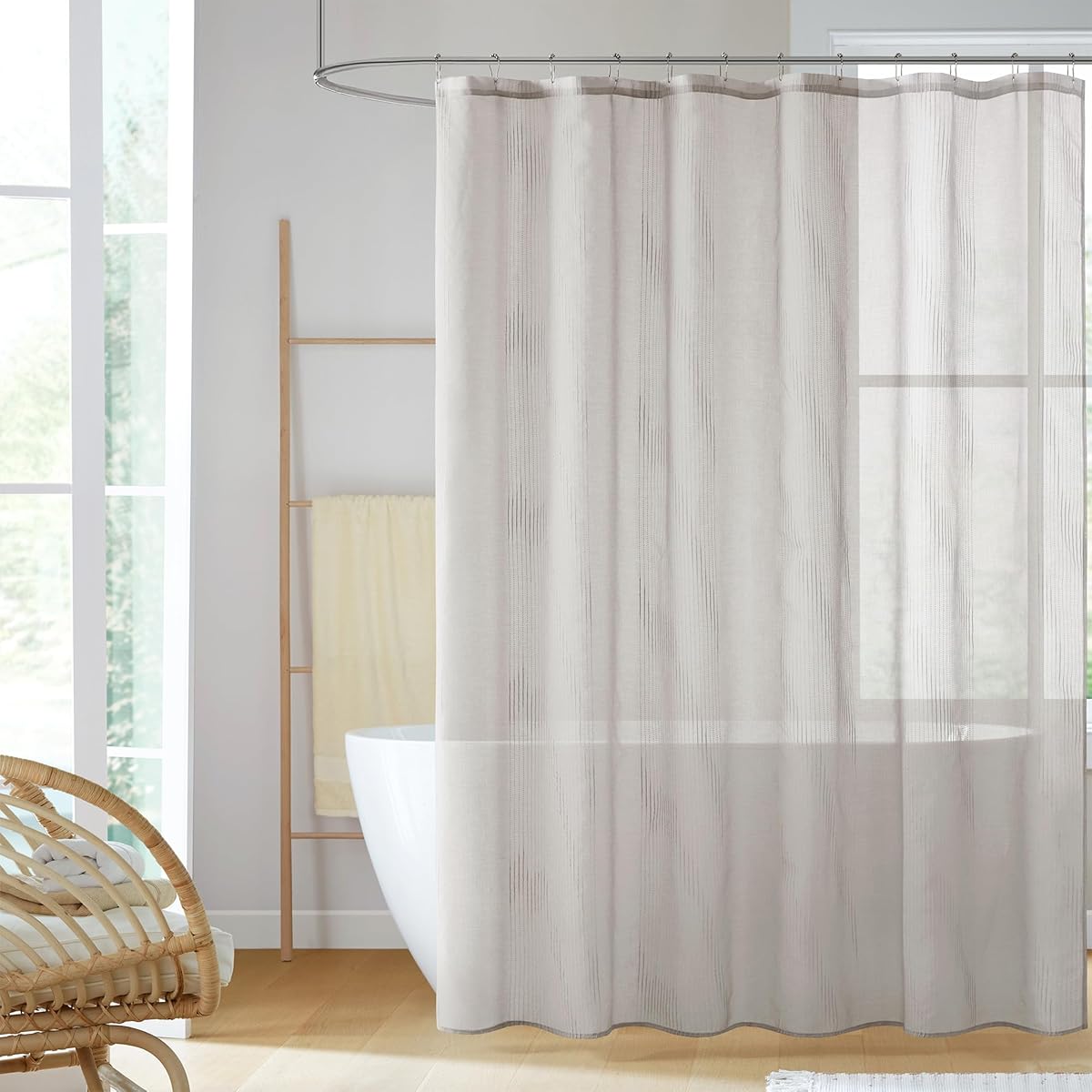 Anna Sheer Shower Curtain for Bathroom, 72 x 72, Grey | Adds Privacy, Machine Washable, Striped Pattern, OEKO-TEX Certified, Modern Mid-Century Bathroom Decor
