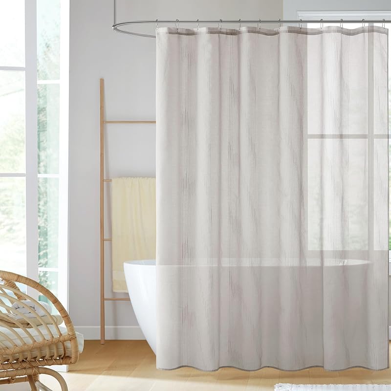 Anna Sheer Shower Curtain for Bathroom, 72 x 72, Grey | Adds Privacy, Machine Washable, Striped Pattern, OEKO-TEX Certified, Modern Mid-Century Bathroom Decor