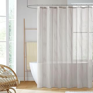 Madison Park Anna Sheers Shower Curtain, Textured Striped Accent Design, Modern Mid-Century Bathroom Decor, Machine Washable, Fabric Privacy Screen 72x72, Grey