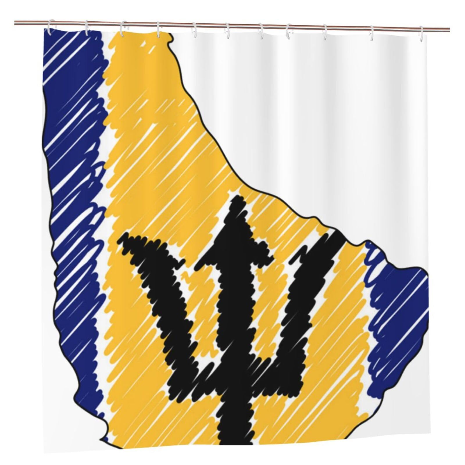 Oudrspo Barbados Flag Map Unique Designer Artwork Shower Curtain 72x72 Inch - Polyester Bathroom Decor with Metal Grommets