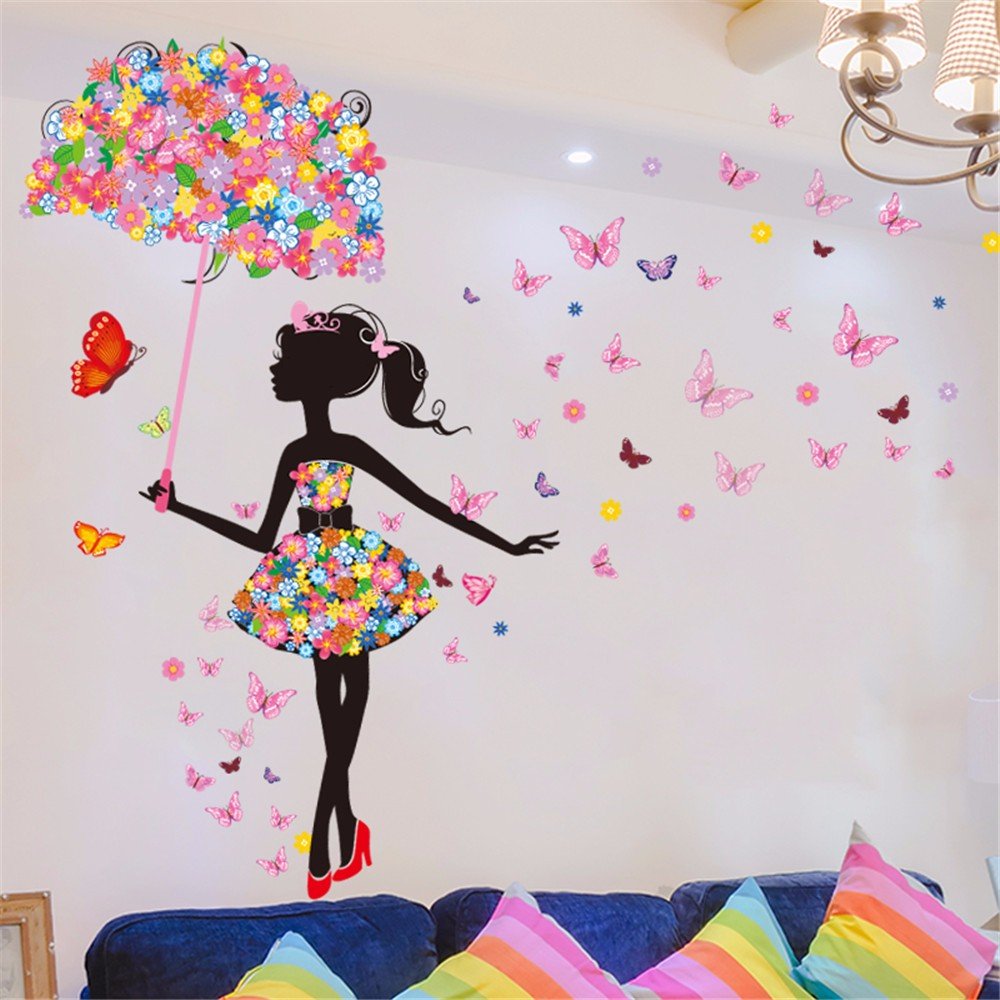 ZRDMN Wall Sticker Cozy and Romantic Girls Bike On The Decorations and,60 * 90Cm Can Remove Art Murals for Bedroom Living Room Office Family Nursery Bathroom Kitchen