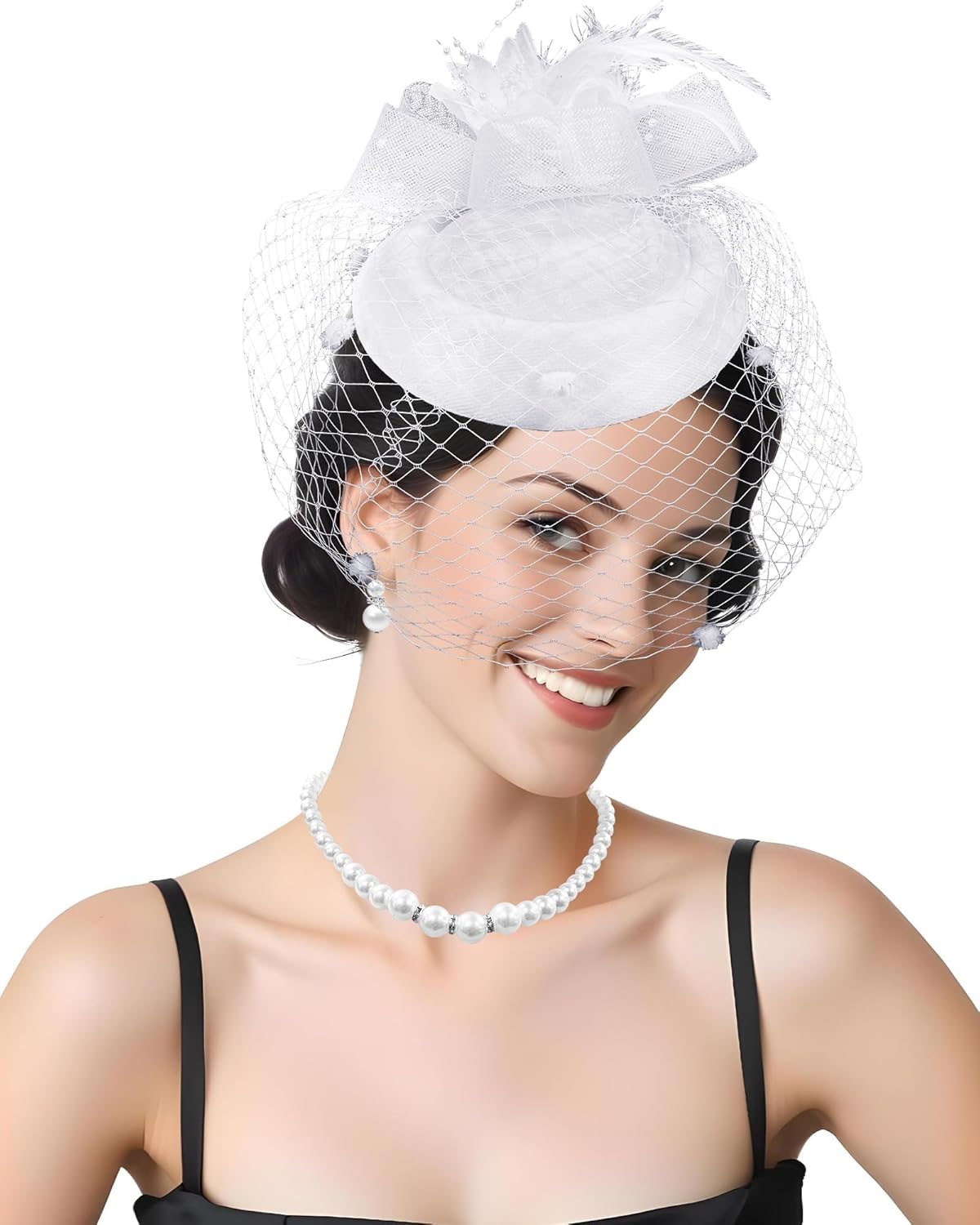 5Pcs Fascinator and Gloves Set for Women Tea Party Veil Mesh Funeral Cocktail First Communion - Image 8