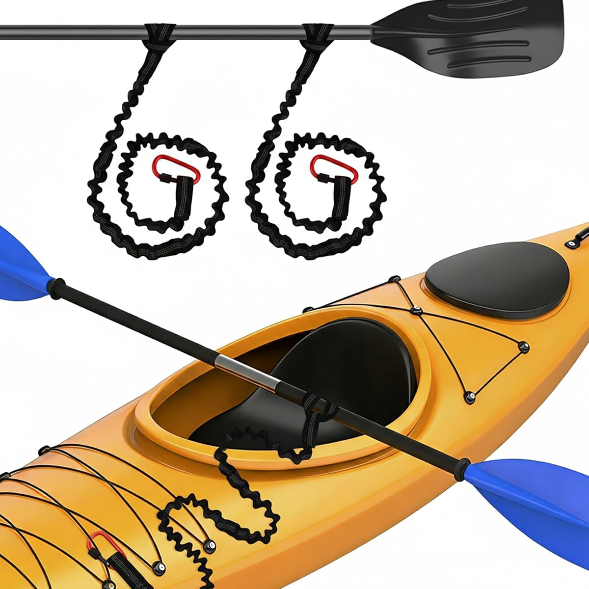 2-Pack Kayak Paddle Leash, 5-7 FT Stretchable Coiled Lanyard with Carabiner for Canoe Fishing Rod & Paddle, Kayak Accessories Safety Strap for Boating