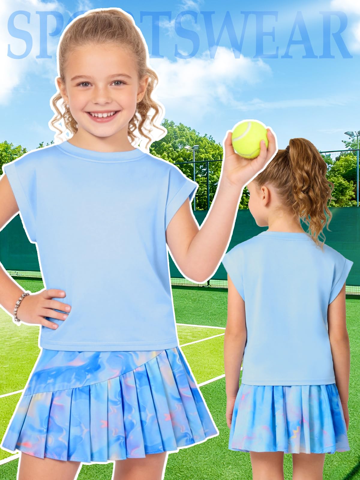 Traje de tenis para niña, camiseta sin mangas y falda de tenis, falda plisada con bolsillos interiores, traje deportivo para golf, bádminton y monopatín