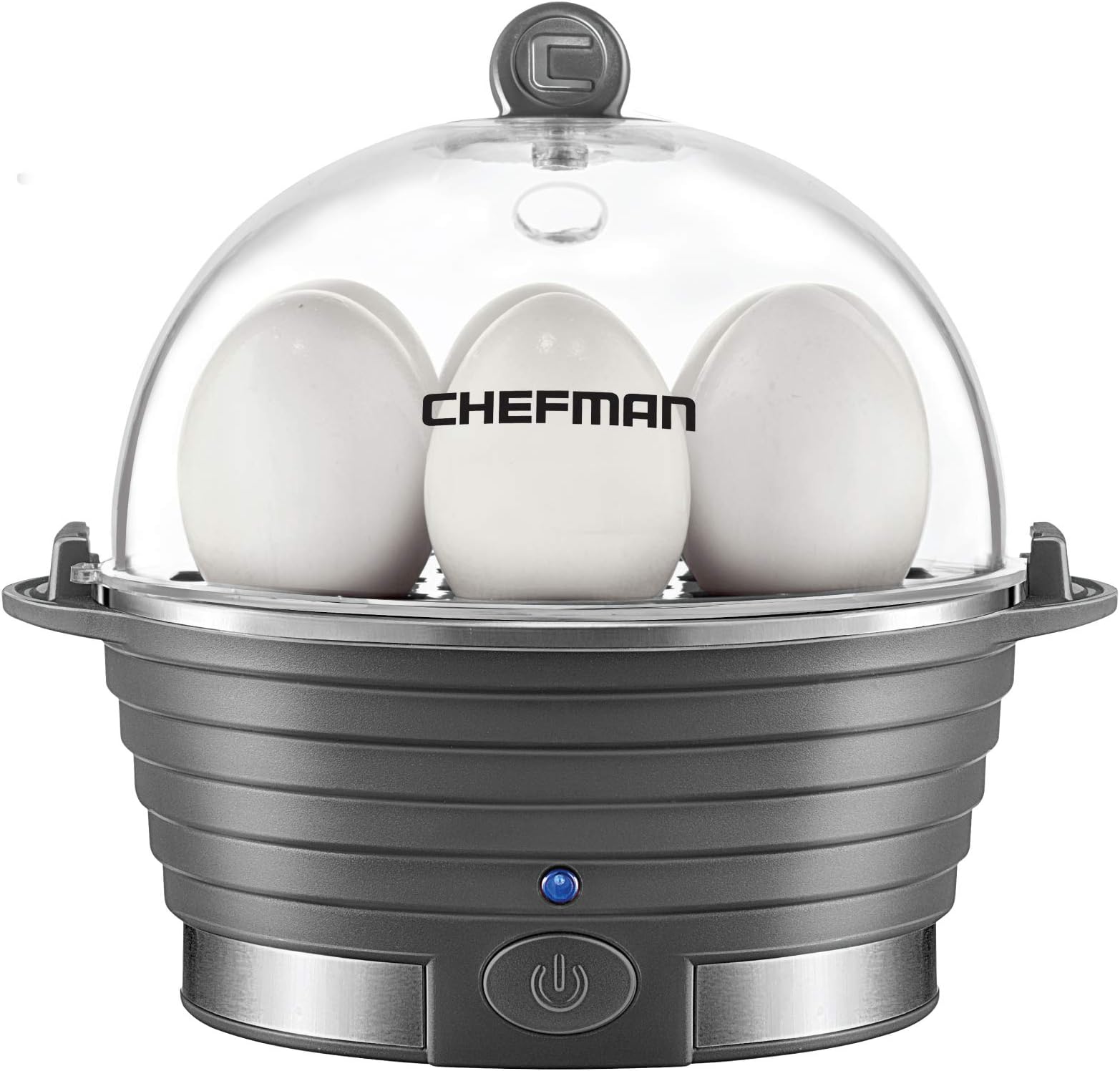 Chefman Electric Egg Cooker Boiler, Rapid Egg-Maker & Poacher, Food & Vegetable Steamer, Quickly Makes 6 Eggs, Hard, Medium or Soft Boiled, Poaching/Omelet Tray Included, Ready Signal, BPA-Free, Grey