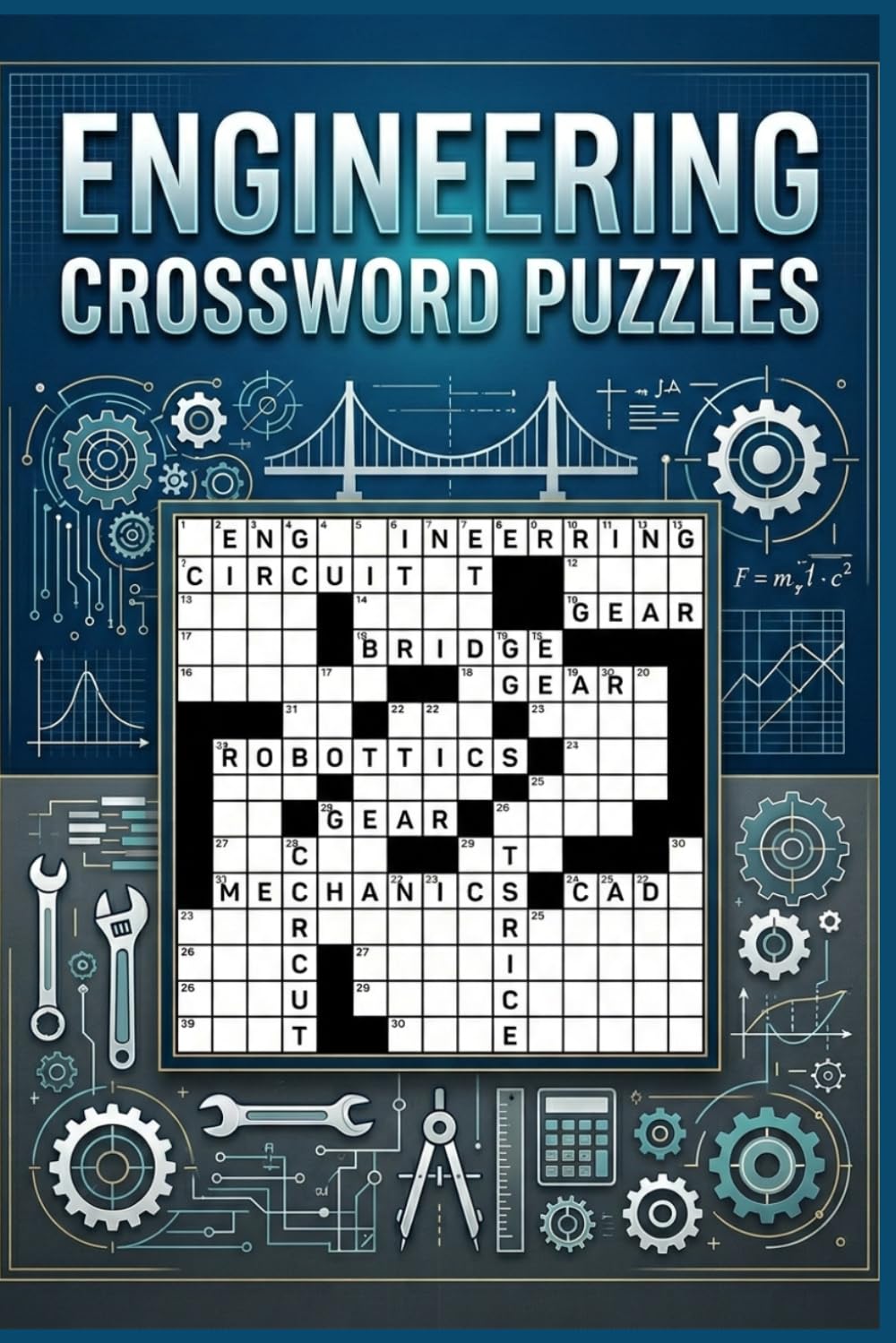 Engineering Crossword Puzzles: 60 Challenging Engineering-Themed Crossword Puzzles for Adults & Students — Large Print — With Solutions