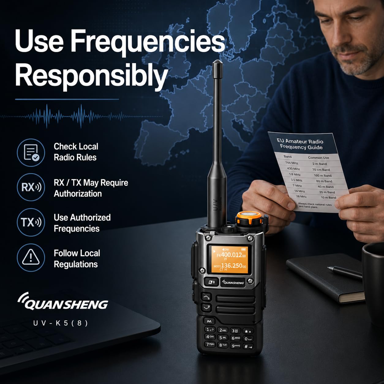 QUANSHENG UVK5(8) AM/FM/DTMF Walkie-Talkie 200 kanałów Type-C