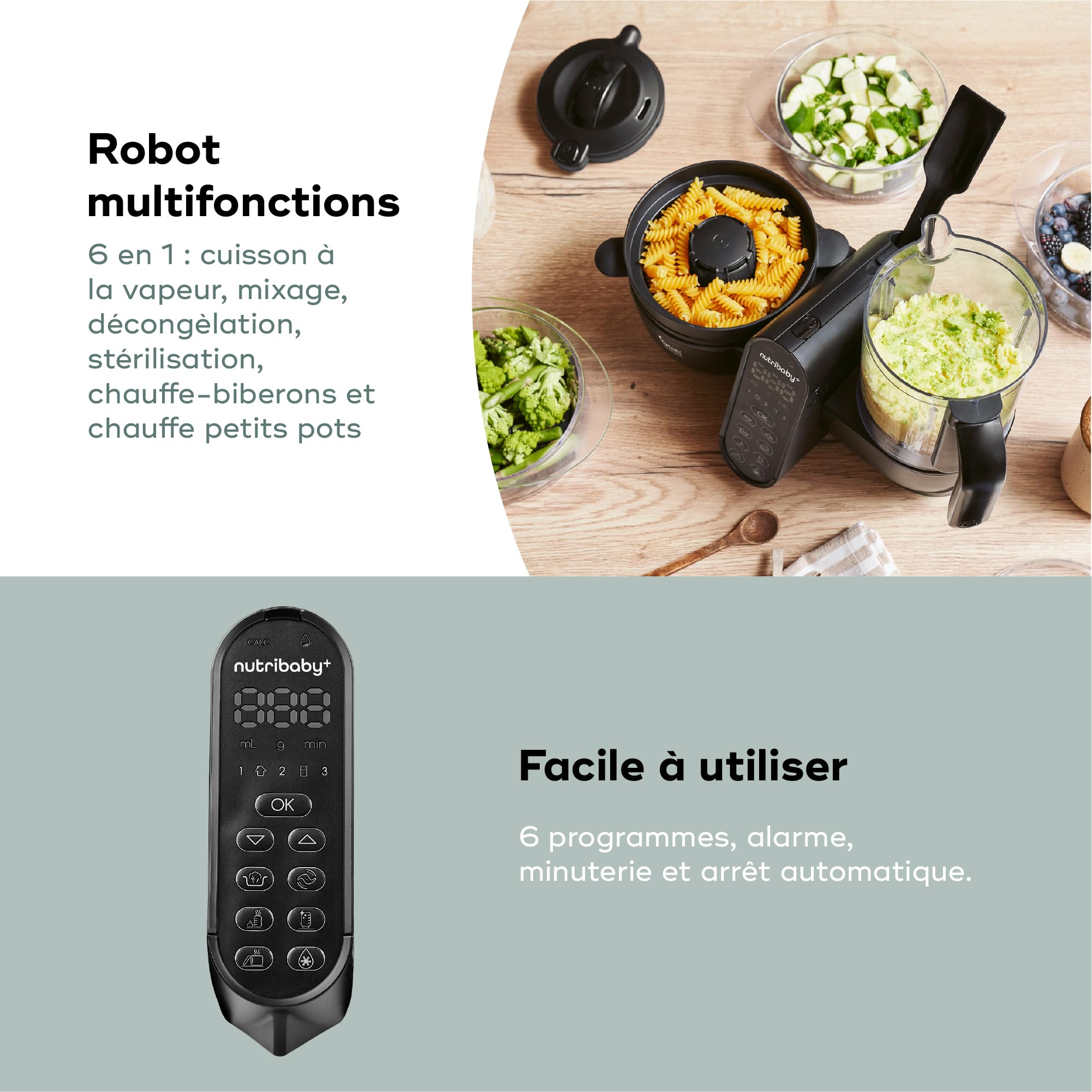 Babymoov Robot Cuiseur Bébé Nutribaby(+) XL - Grande Capacité 2,9L - Jusqu'à 14 Repas en 1 Cycle - 6 Fonctions en 1-2 Paniers Vapeur - Diversification Alimentaire - Mixeur Cuiseur Bébé, Noir