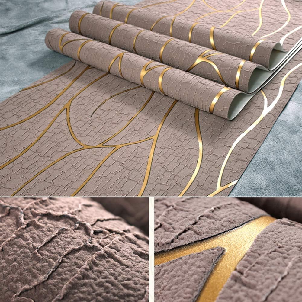 QIHANG Modern 3D Thick Non-Woven Imitation Deerskin Deep Embossed Curve Pattern Living Room/TV Background Wallpaper Roll 1.73' x 32.8'=57 Square feet (Brown)