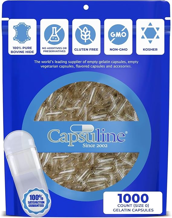 Capsuline DIY Bundle - Clear Size 0 Empty Gelatin Capsules 1000 Count Filling Gel Pill Caps with Capsu-Tray Manual Capsule Holding Tray