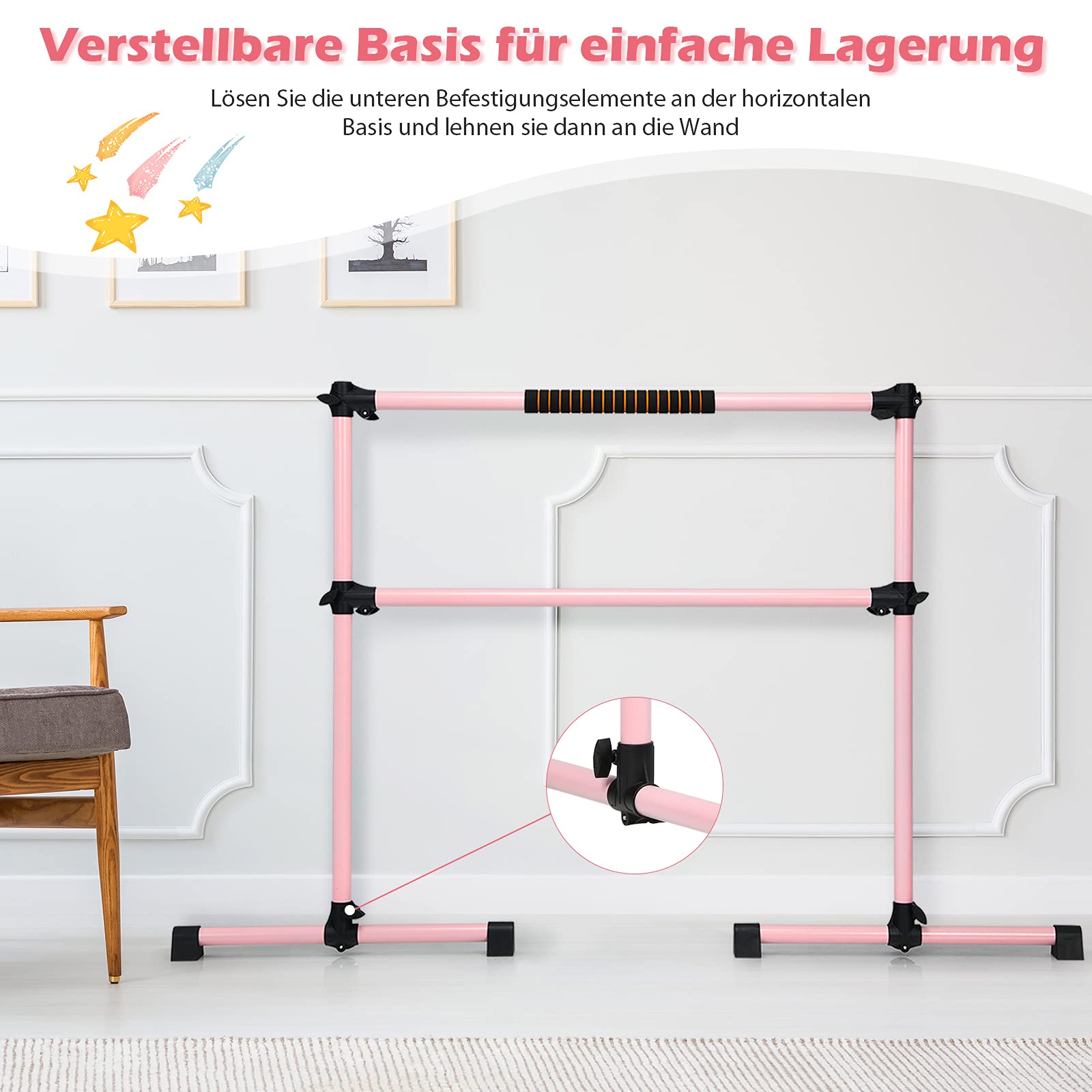FANTASK Ballettstange, Sbarra da Ball Bambini e Adulti, Colore: Rosa, 123 x 70 x 120cm