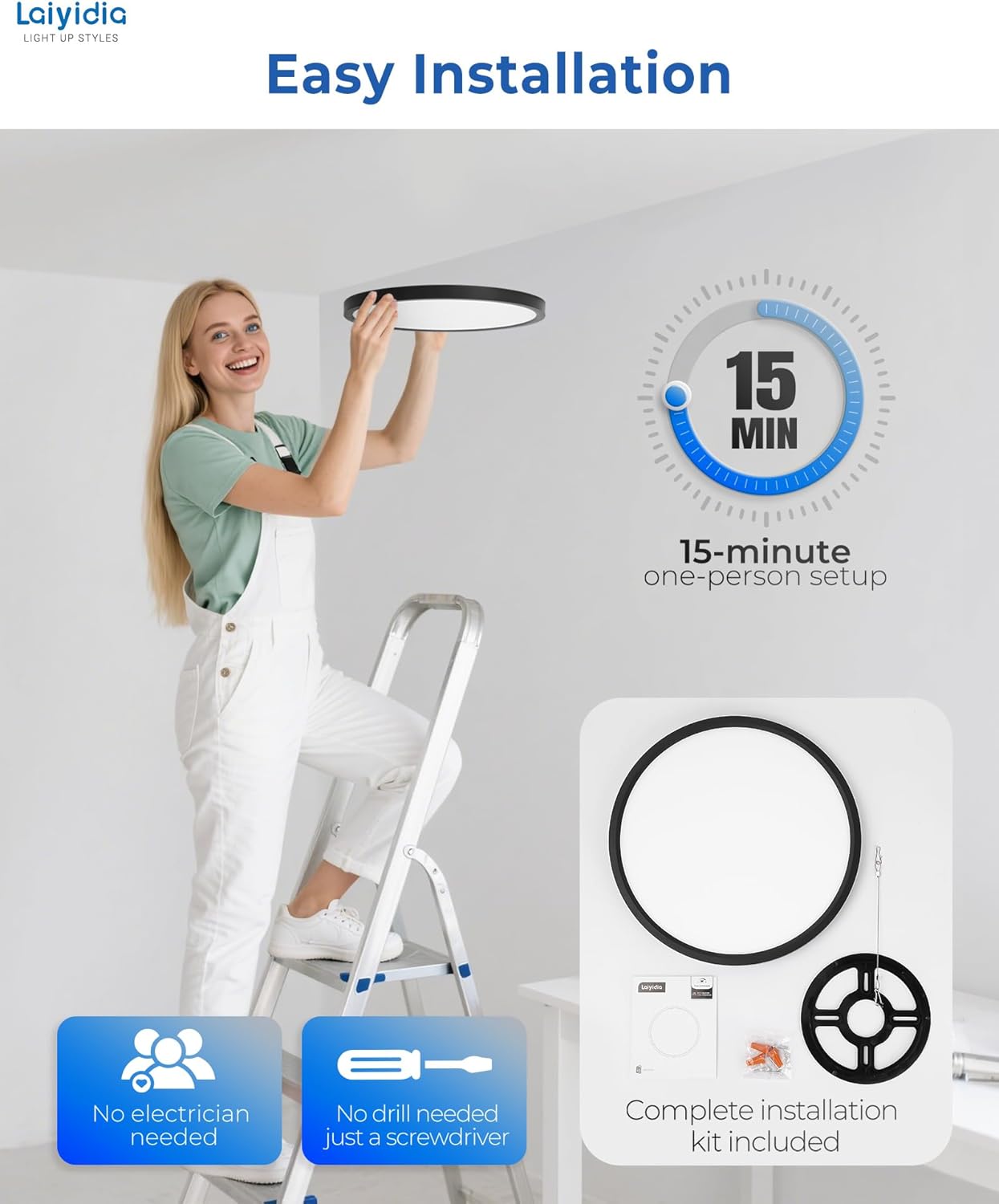 6 Pack 15.8 Inch LED Flush Mount Ceiling Light, 32W 3520LM, 2700K 3500K 4000K 5000K 6500K Selectable, Dimmable Flat Round Fixture for Bedroom, Kitchen, Hallway, Apartment Rental Units, Black