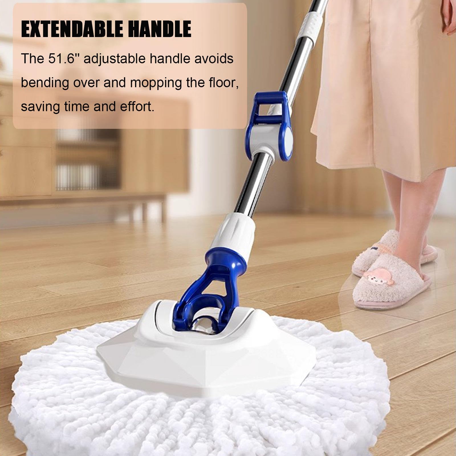 AMNOOL Fregona Giratoria de Microfibra y Cubeta con 5 Recambios de Almohadillas para Fregona - Sistema de Cubo de Fregona Autoescurrido para Laminado de Madera Dura, Cerámica, Mármol, Baldosas