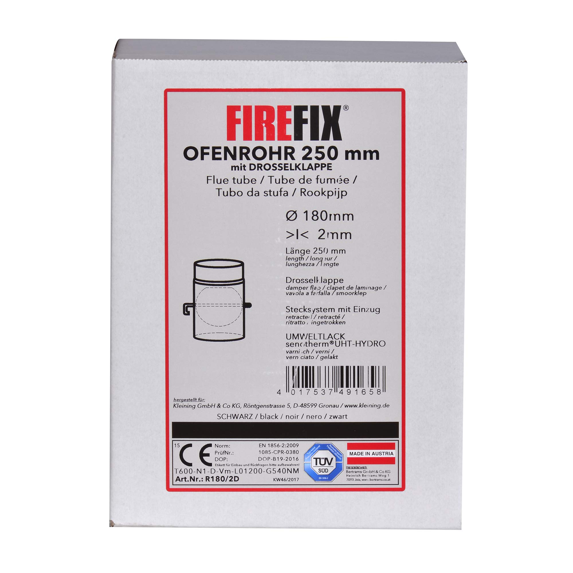 FIREFIX R180/2D Tubo Canna fumaria, Nero