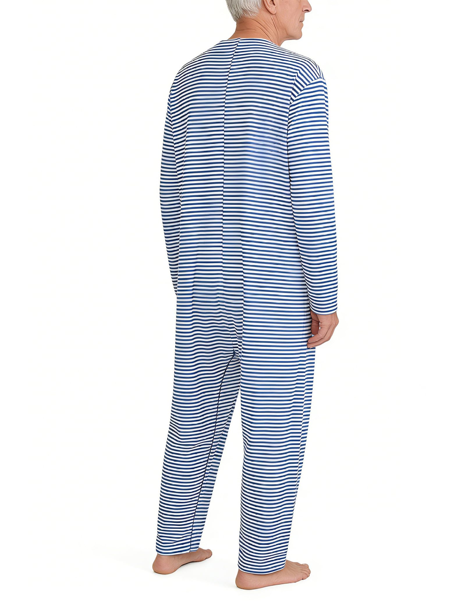 Body de soin pour homme et femme - Manches longues - Rayures - Besoins spéciaux - Combinaison avec fermeture - Pyjama pour la démence Alzheimer Seniors