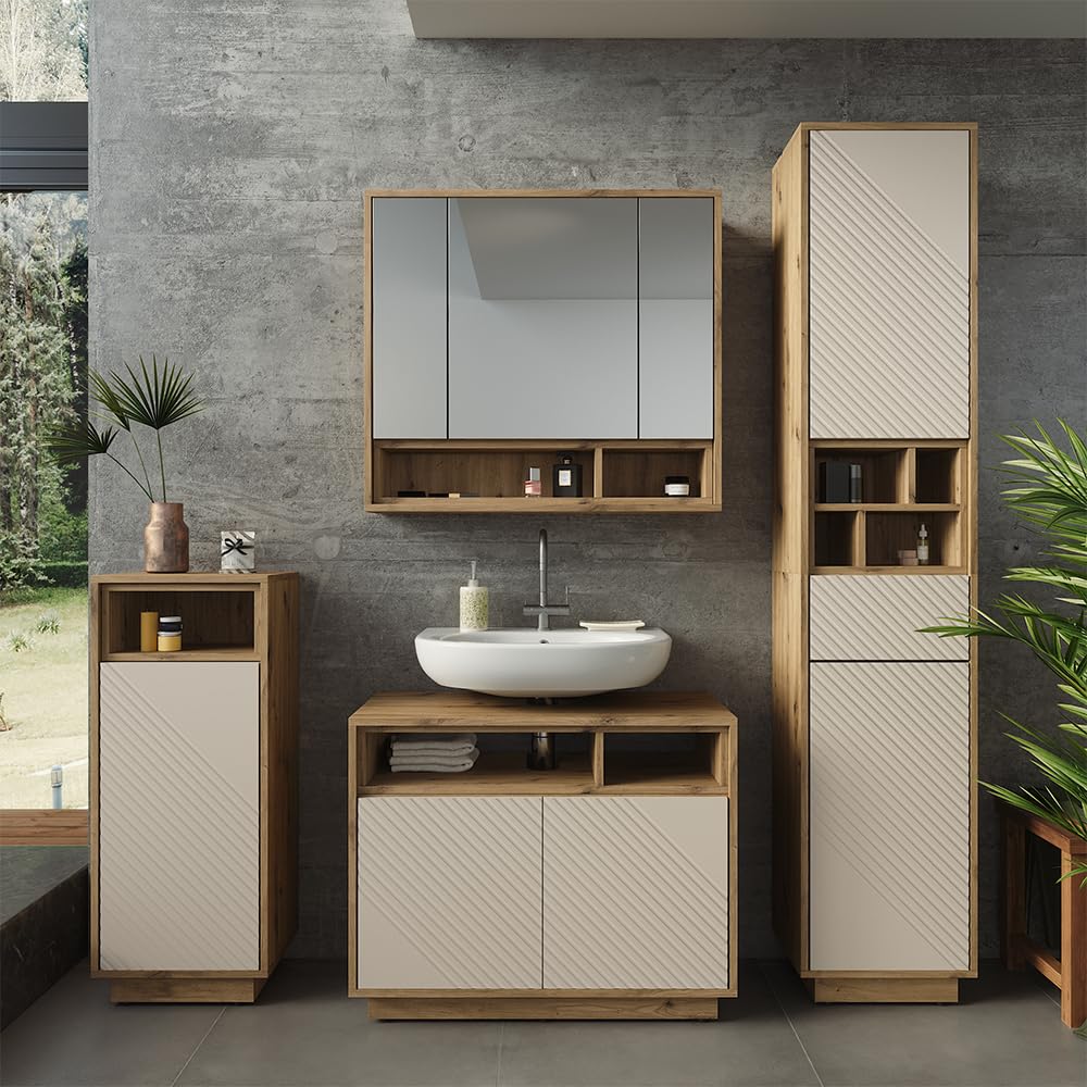 Vicco armadietto con specchio Beatrice, Cachemire/Rovere artigianale, 80 x 72 cm