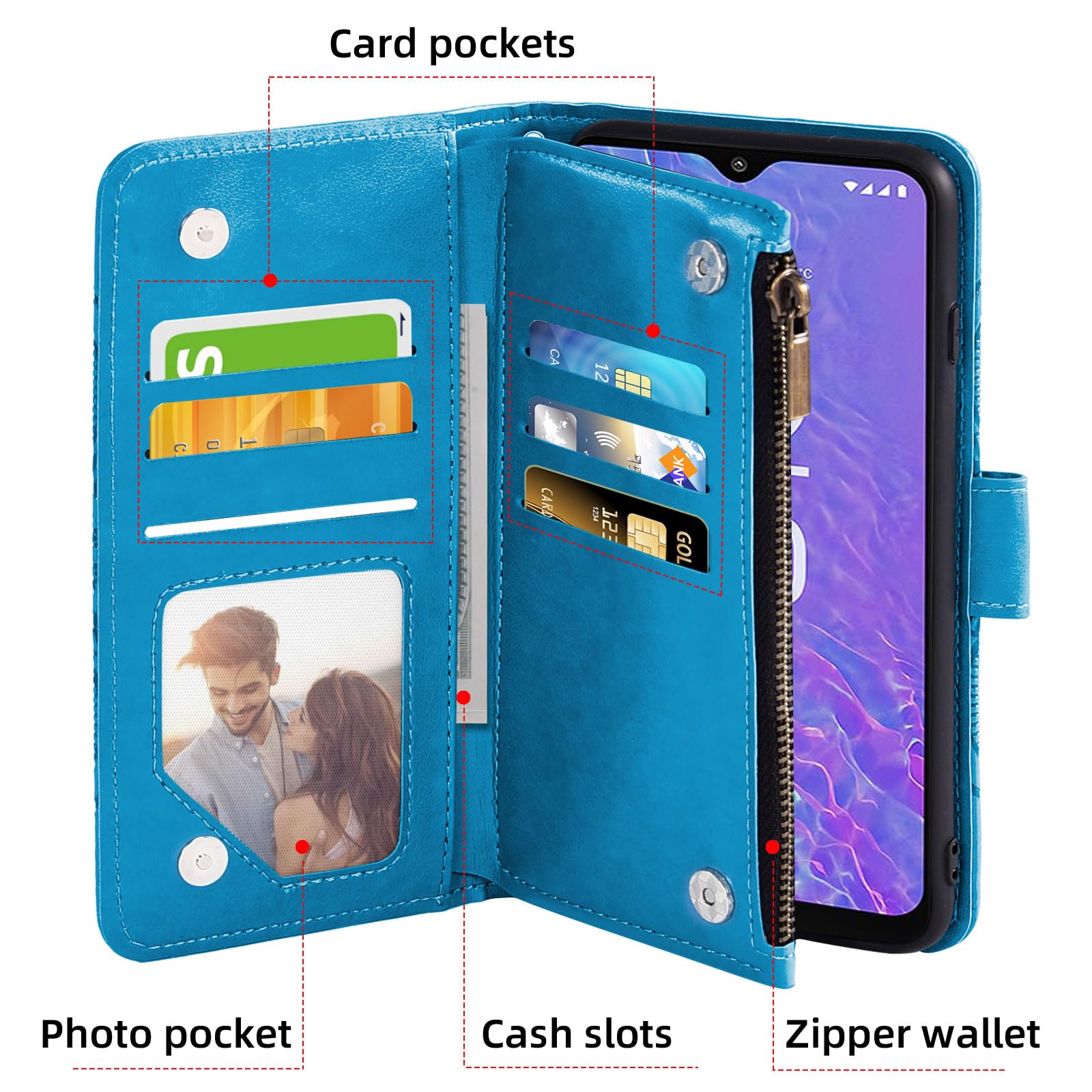 Asuwish Phone Case for Nokia C210 TA-1584 Wallet Cover with Tempered Glass Screen Protector and Flower Leather Flip Credit Card Holder Stand Folio Purse Lanyard Cell Accessories C 210 Women Men Blue
