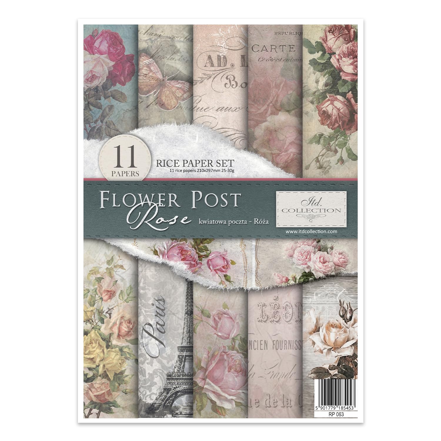 ITD Collection - Decoupage Paper A4 - Decopatch Paper 29.7 x 21 cm - Scrapbooking - Decorative Paper for DIY Albums Bullet Journals (RP063 - Flower Post - Rose)