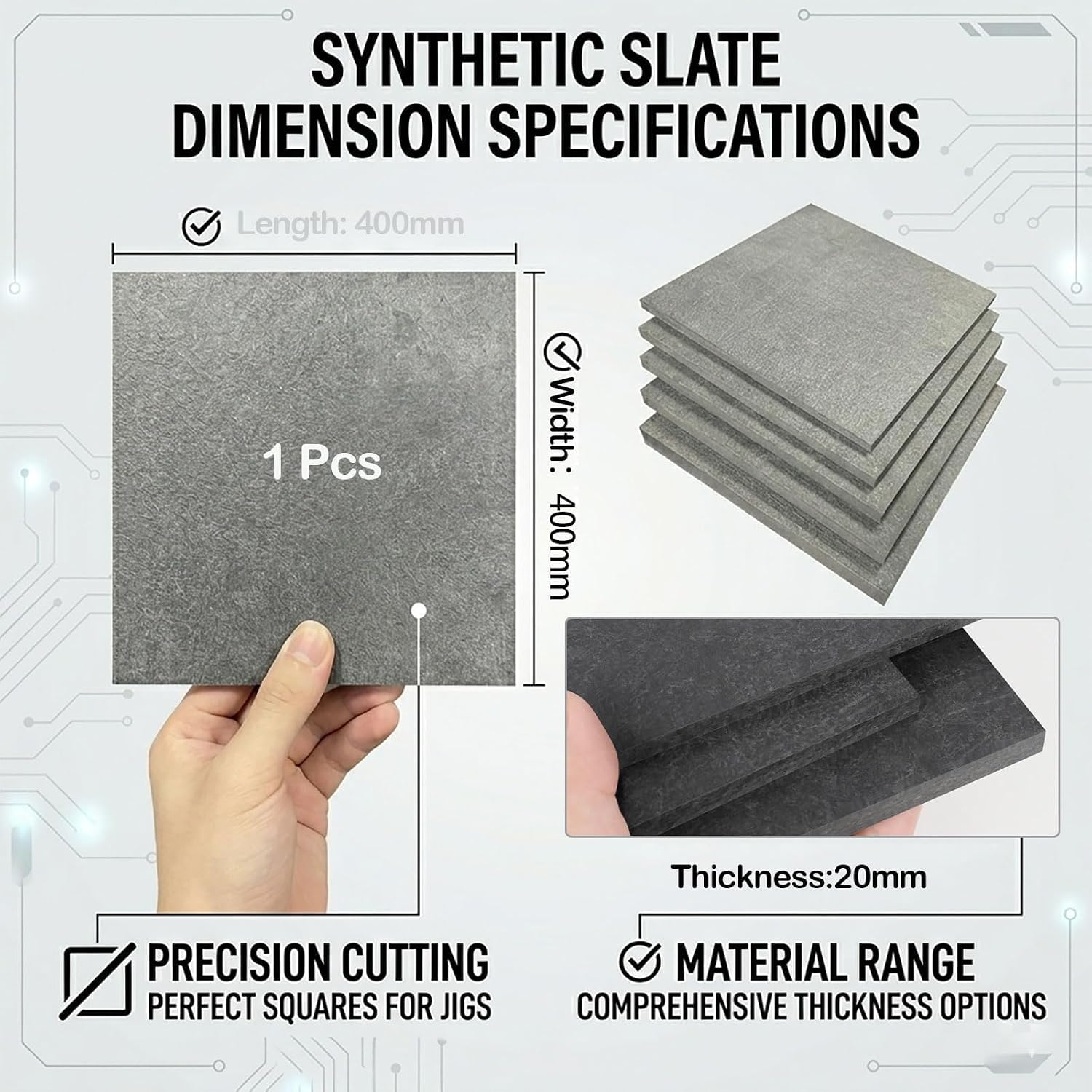 Płyta izolacyjna z kamienia syntetycznego Esd Safe do palet lutowniczych na fali - 400 x mm, grubość 1,5-20 Odporna wysokie temperatury osłona termiczna(20mm)