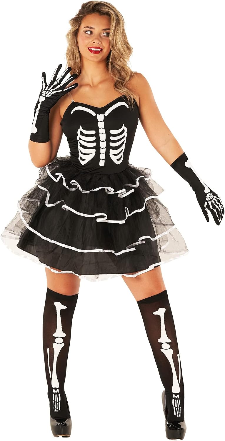 fun shack Adult Skeleton Costume Dress for Women, Skeleton Tutu Dress, Halloween Skeleton Outfit for Women