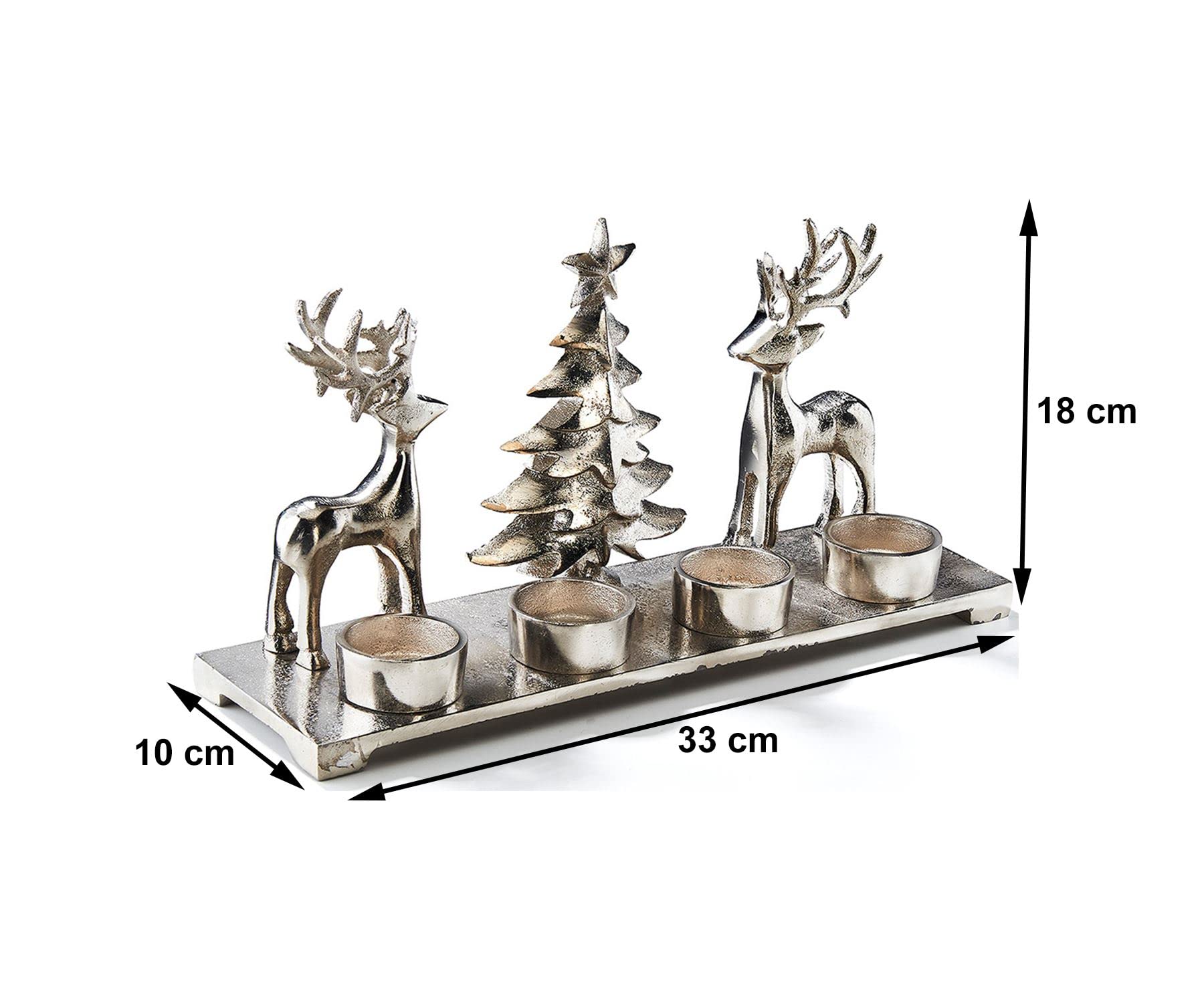 Kobolo Kerzenhalter Teelichthalter -Weihnachtsbaum+Rentiere- Metall - Silber - 33x10x17 cm