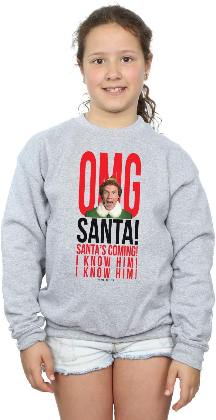 ABSOLUTECULT Elf Girls OMG Santa I Know Him Sweatshirt Sport Grey 7-8 Years