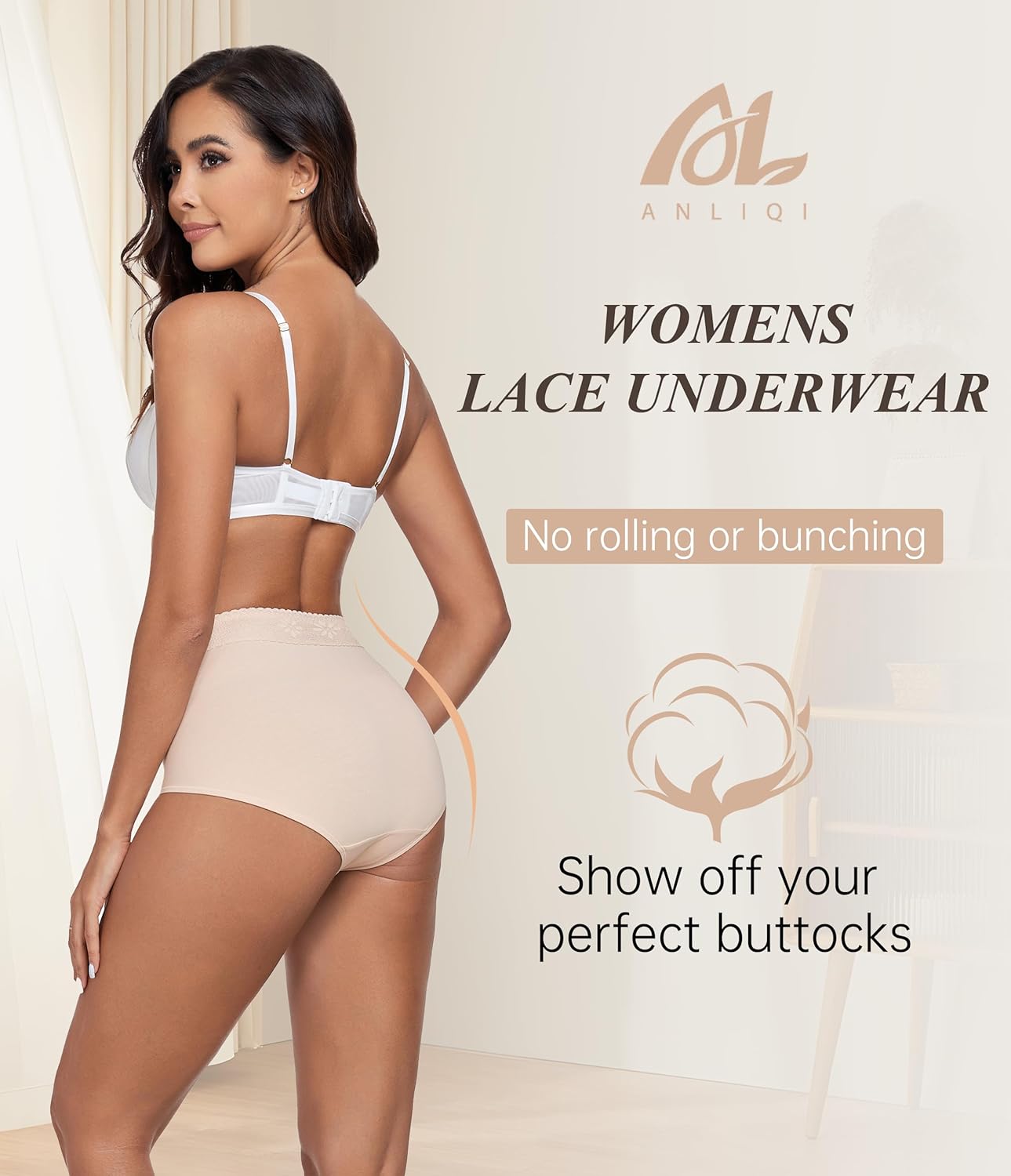 ANLIQI Womens High Waisted Cotton Underwear Tummy Control Underwear Full Coverage Briefs Soft Stretch Ladies Panties 4 Pack - Image 4