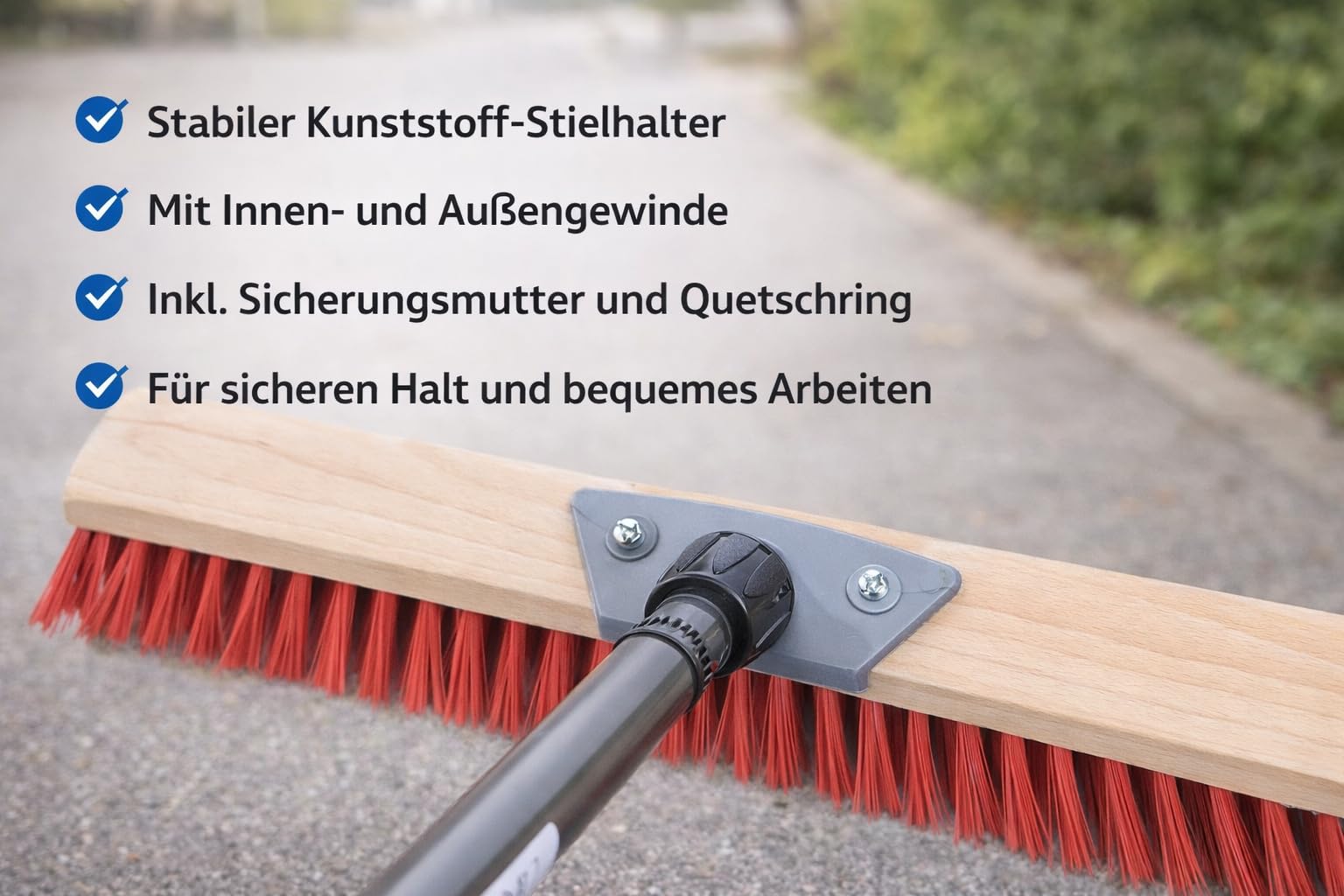 Profi Straßenbesen 50cm Breit mit Teleskopstiel rote Borsten Besen Stiel | Metall-Teleskopstiel, Verstellbar 100cm - 200cm, Ausziehbar, Stabiler Kehrbesen für Draußen